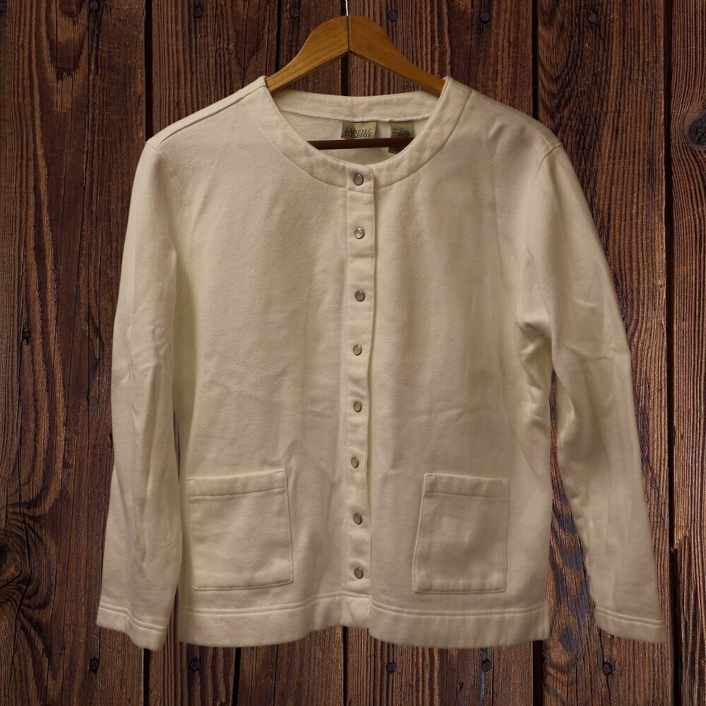 Classic Elements White Snap Up Jersey Jacket Women Size Large